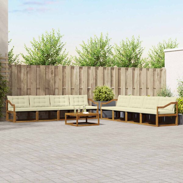 vidaXL Āra dīvānu komplekts ar spilvenu 9 pcs Dabisks un krējuma