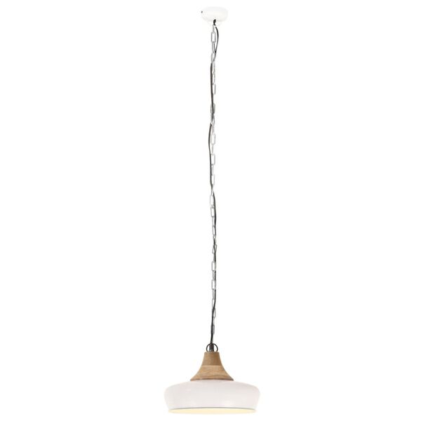 vidaXL griestu lampa, industriāla, balta, dzelzs, koks, 26 cm, E27