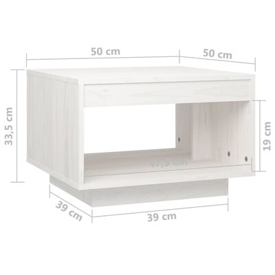 vidaXL kafijas galdiņš, balts, 50x50x33,5 cm, priedes masīvkoks