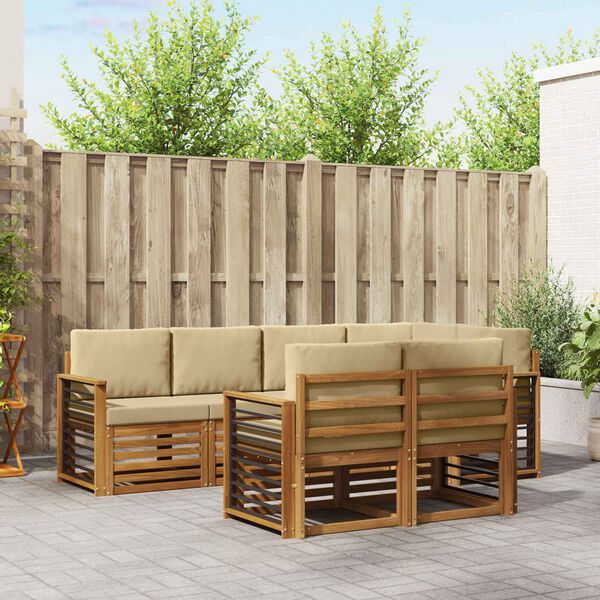 vidaXL Stūru dīvānu komplekts ar spilvenu 7 pcs Dabisks un bē&scaron;s