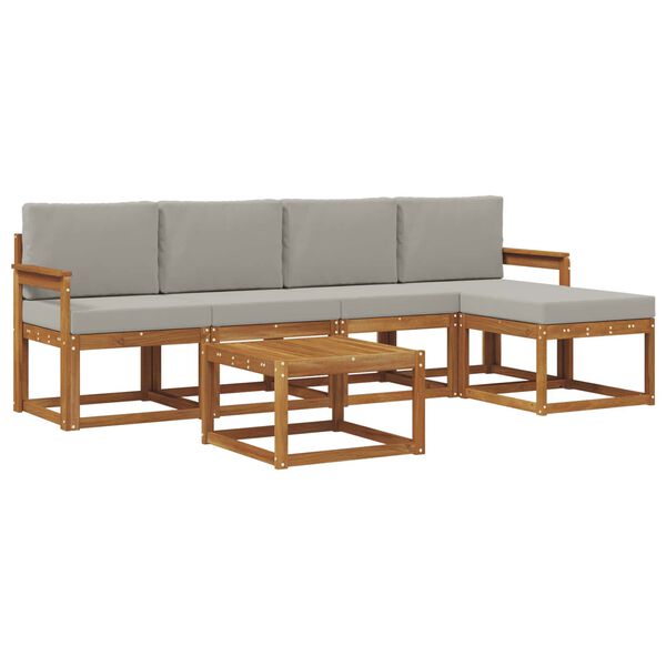 vidaXL Āra dīvānu komplekts ar spilvenu 6 pcs Dabīgs un gai&scaron;i pelēks