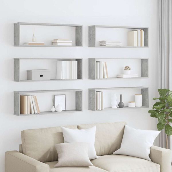 vidaXL sienas plaukti, 6 gb., pelēki, 80x15x26,5 cm, inženierijas koks