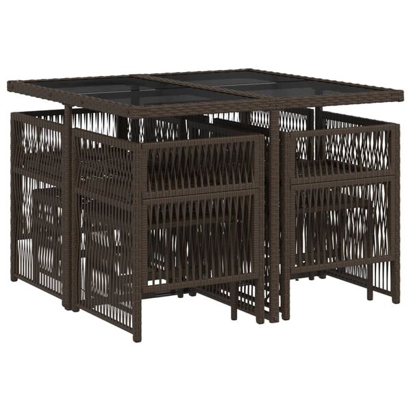 vidaXL 9-daļīgs dārza mēbeļu komplekts, matrači, brūna PE rotangpalma