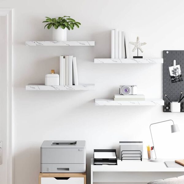 vidaXL Sienas plaukts 4 pcs Balts marmors 50 x 23 x 4 cm