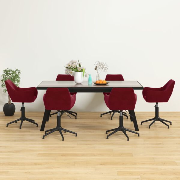 vidaXL grozāmi virtuves krēsli, 6 gab., vīnsarkans samts