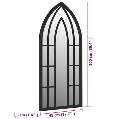vidaXL dārza spogulis, melns, 100x45 cm, dzelzs, izmantošanai ārā