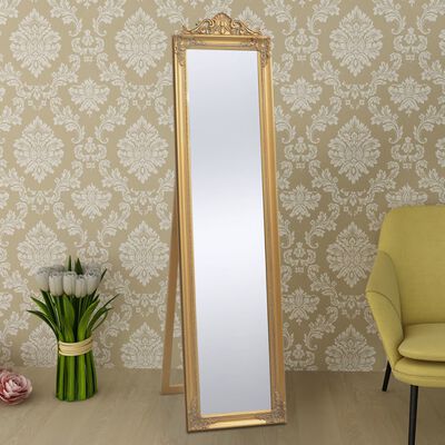 vidaXL baroka stila grīdas spogulis, 160x40 cm, zelta krāsā