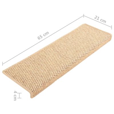 vidaXL kāpņu paklāji, 15 gab., pašlīmējoši, 65x21x4 cm, gaiši bēši