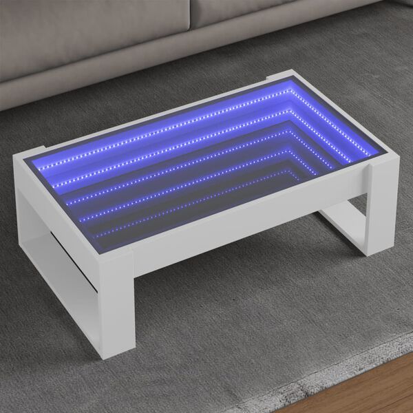 vidaXL kafijas galdiņ&scaron; ar LED, balts, 90x53x30 cm