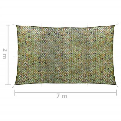 vidaXL kamuflāžas tīkls ar uzglabāšanas somu, 2x7 m, zaļš