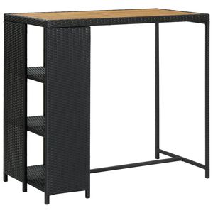 vidaXL bāra galds ar plauktiem, 120x60x110 cm, melna PE rotangpalma
