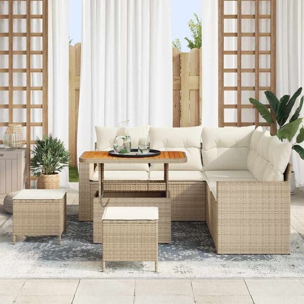 vidaXL Dārza dīvānu komplekts 9 pcs Bē&scaron;s un krēms poliratāns