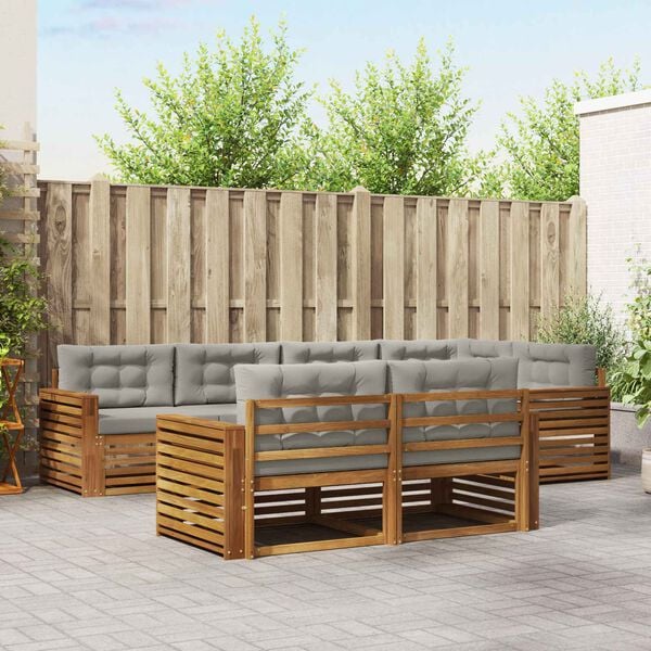 vidaXL Āra dīvānu komplekts ar spilvenu 7 pcs Dabīgs un gai&scaron;i pelēks