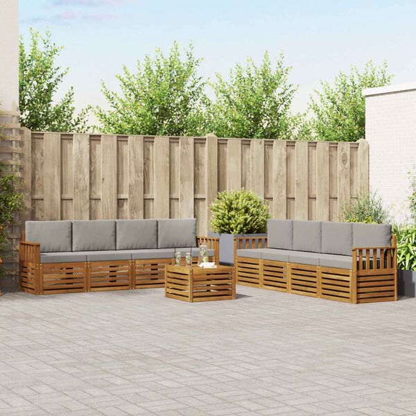 vidaXL Dīvāna komplekti ar spilvenu 9 pcs Dabīgs un gai&scaron;i pelēks