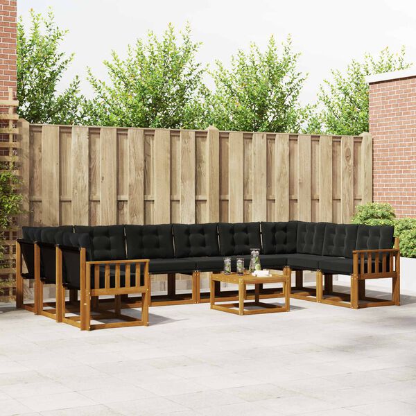 vidaXL Āra dīvānu komplekts ar spilvenu 11 pcs Dabīgs un melns