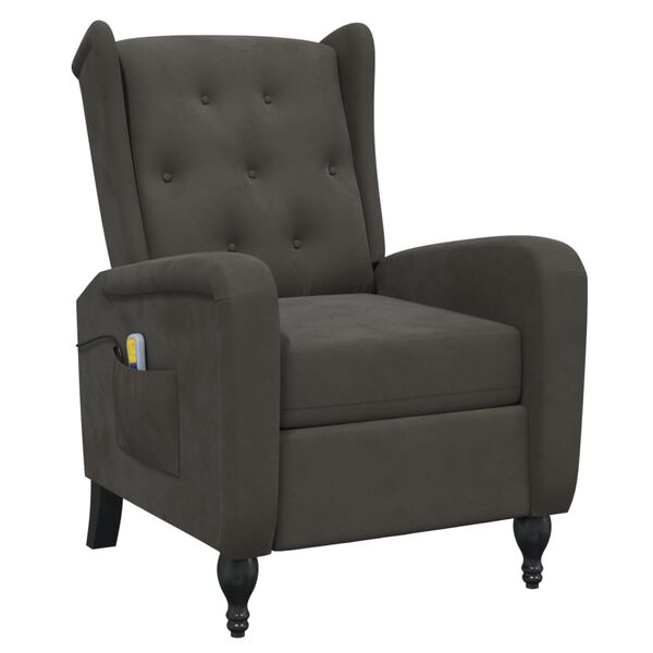 vidaXL masāžas krēsls, atgāžams, tum&scaron;i pelēks samts