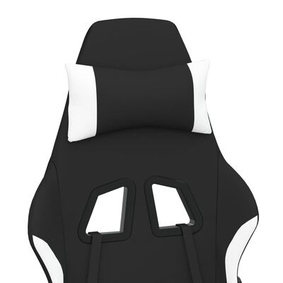 vidaXL masāžas datorspēļu krēsls ar kāju balstu, melns un balts audums