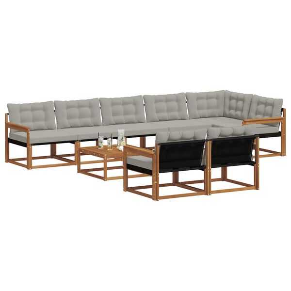 vidaXL Āra dīvānu komplekts ar spilvenu 9 pcs Dabīgs un gai&scaron;i pelēks