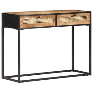 vidaXL konsoles galdiņ&scaron;, 100x35x75 cm, mango koks un dabīgas niedres
