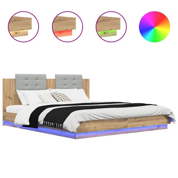 vidaXL Gultas rāmis ar atzveltni Artisānā ozols 200 x 200 cm