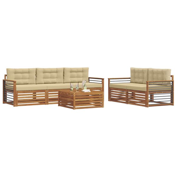 vidaXL Āra dīvānu komplekts ar spilvenu 6 pcs Dabisks un bē&scaron;s