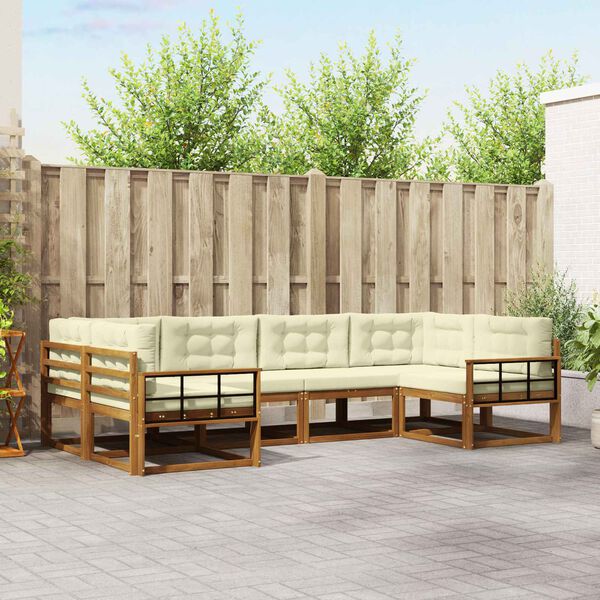 vidaXL Āra dīvānu komplekts ar spilvenu 6 pcs Dabisks un krējuma