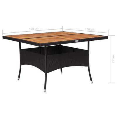 vidaXL dārza galds, melns, PE pinums, akācijas masīvkoks