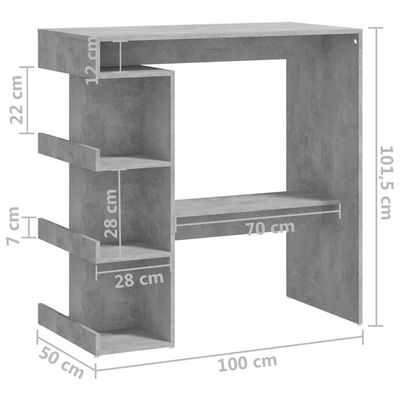 vidaXL bāra galds ar plauktu, pelēks, 100x50x101,5 cm, skaidu plāksne