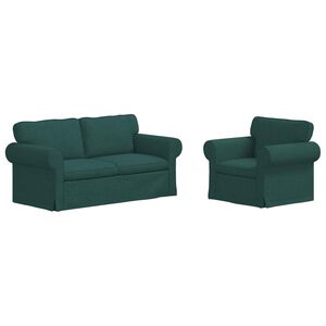vidaXL Dīvānu komplekts 2 pcs Tum&scaron;i zaļ&scaron; 175 x 82 x 80 cm audums