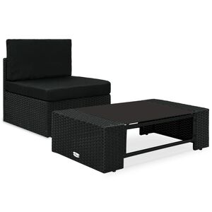 vidaXL 2-daļīgs dārza atpūtas mēbeļu komplekts, PE rotangpalma, melns