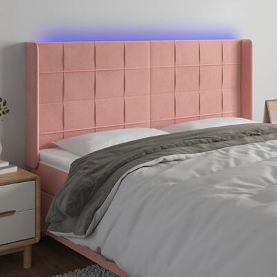 vidaXL gultas galvgalis ar LED, 183x16x118/128 cm, rozā samts