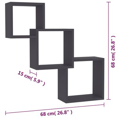 vidaXL kubveida sienas plaukti, 68x15x68 cm, skaidu plāksne, pelēki