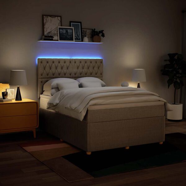 vidaXL atsperu gulta ar matraci, krēmkrāsas, 140x200 cm, audums