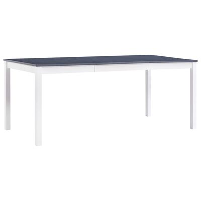 vidaXL virtuves galds, balts ar pelēku, 180x90x73 cm, priedes koks