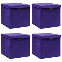 vidaXL uzglabāšanas kastes ar vāku, 4 gab., violetas, 28x28x28 cm