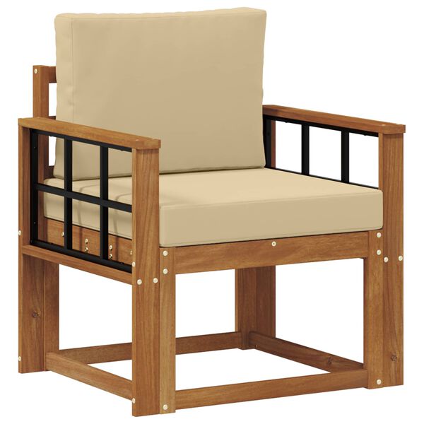 vidaXL Āra dīvāns Cieta akācijas koks un poliesters Dabiska