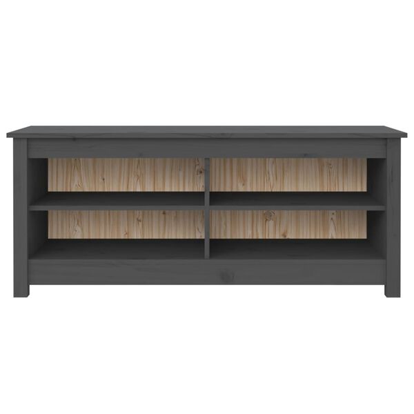 vidaXL apavu plaukts/soliņ&scaron;, pelēks, 110x38x45,5 cm, priedes masīvkoks