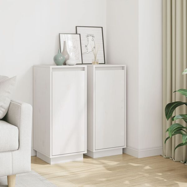 vidaXL kumodes, 2 gab., baltas, 31,5x34x75 cm, priedes masīvkoks