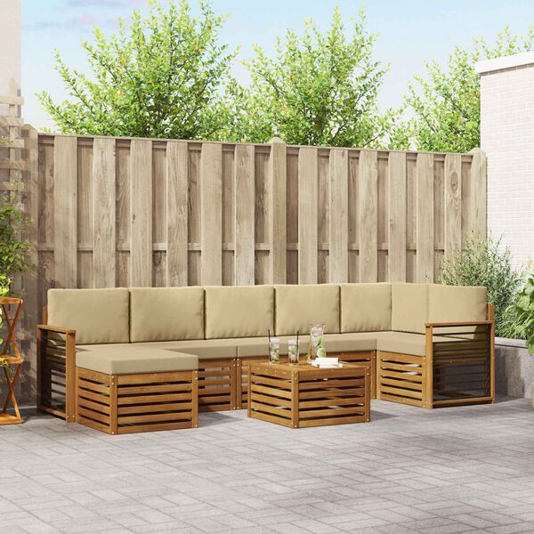 vidaXL Dīvāna komplekti 8 pcs Dabisks un bē&scaron;s Cietā akācijas koks