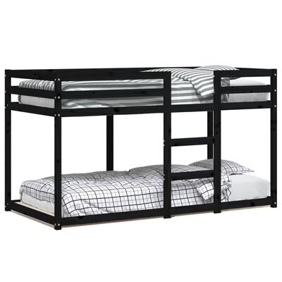 vidaXL divstāvu gulta, melna, 90x190 cm, priedes masīvkoks