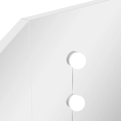 vidaXL stūra spoguļgaldiņš ar LED gaismām, balts