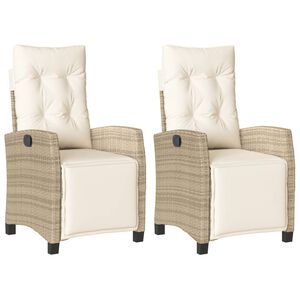 vidaXL dārza krēsli ar kāju balstu, 2 gab., bē&scaron;a PE rotangpalma