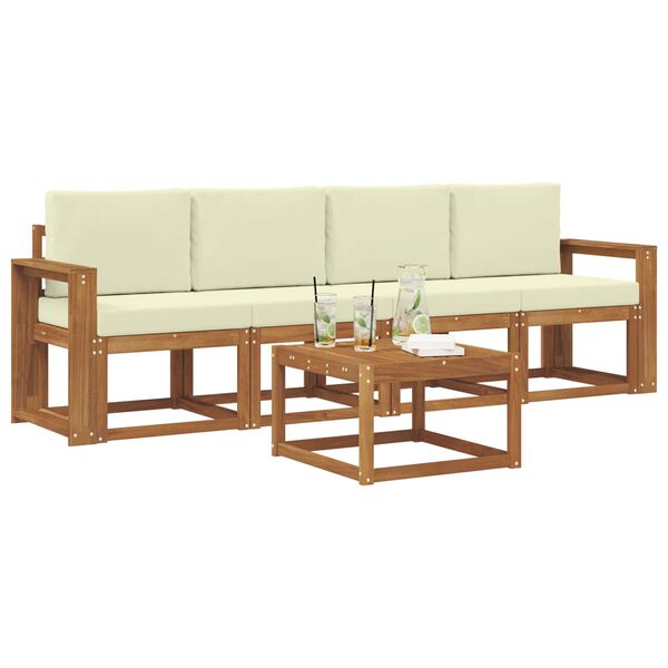 vidaXL Āra dīvānu komplekts ar spilvenu 5 pcs Dabisks un krējuma