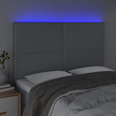 vidaXL gultas galvgalis ar LED, 144x5x118/128 cm, gaiši pelēks audums