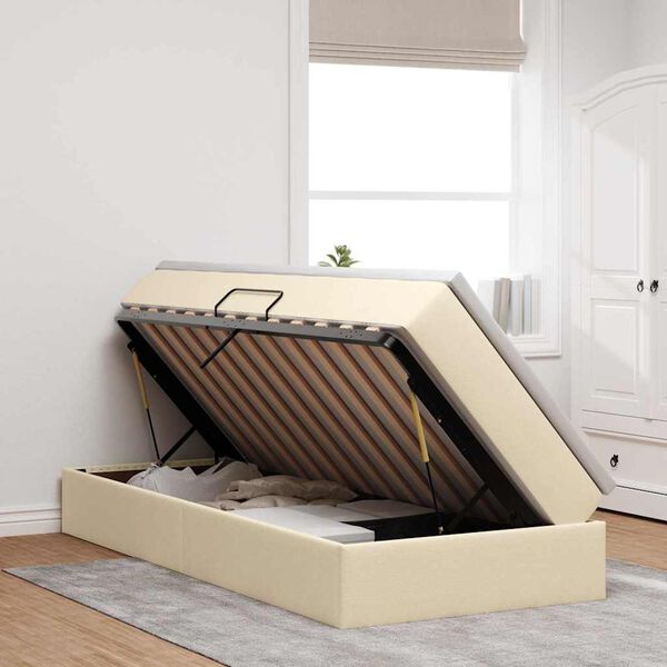 vidaXL Gulta ar uzglabā&scaron;anas vietu un matraci Krēmkrāsa 90 x 190 cm