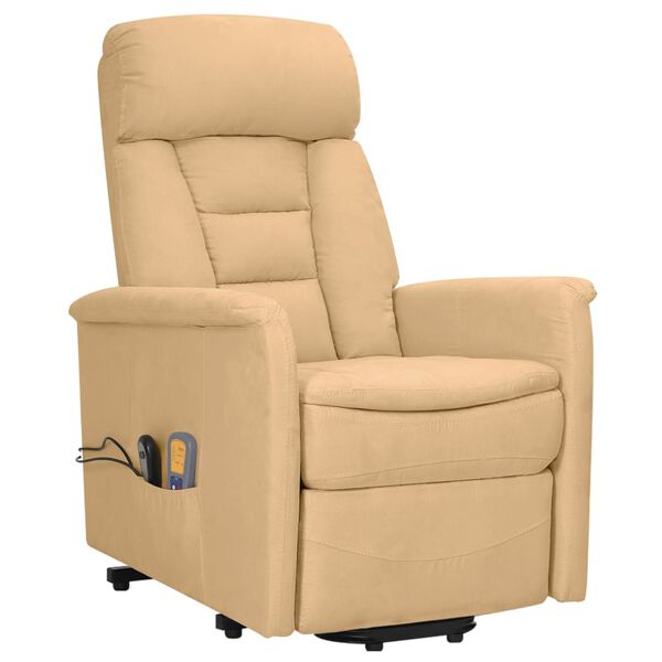 vidaXL masāžas krēsls, paceļams, krēmkrāsas mikrošķiedras audums