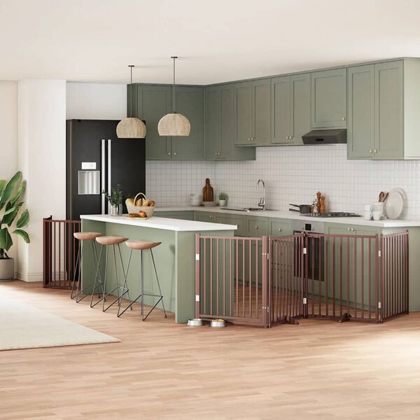 vidaXL suņu vārti ar durvīm, salokāmi, 10 paneļi, 800 cm, papeles koks