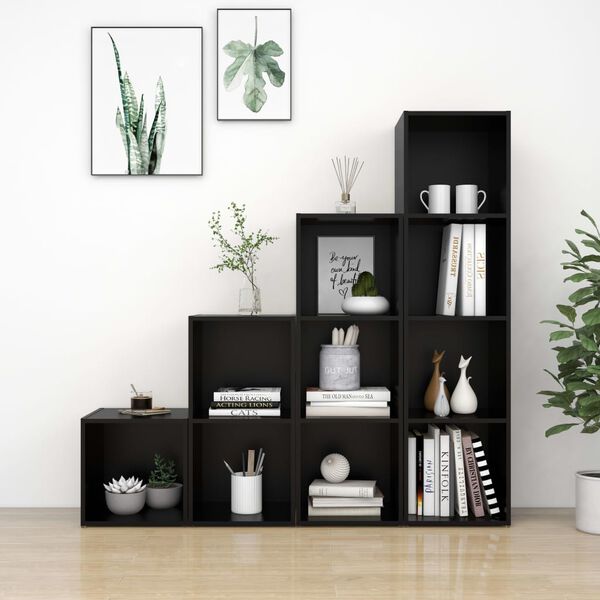 vidaXL 4-daļīgs TV plauktu komplekts, melns, inženierijas koks