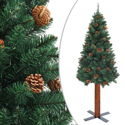 vidaXL Ziemassvētku egle, dabīgs koks un čiekuri, zaļa, 150 cm, PVC