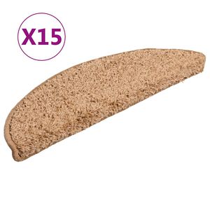 vidaXL kāpņu paklājiņi, 15 gab., 56x17x3 cm, bē&scaron;i, pusapaļi